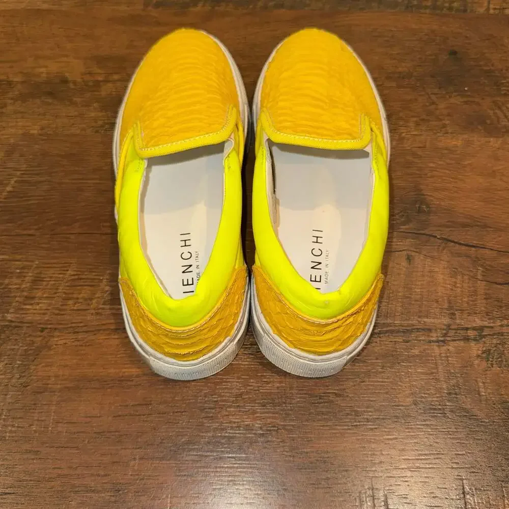 GIENCHI Made in Italy Yellow Embossed Crocodile Print Slip On Sneakers Shoes
